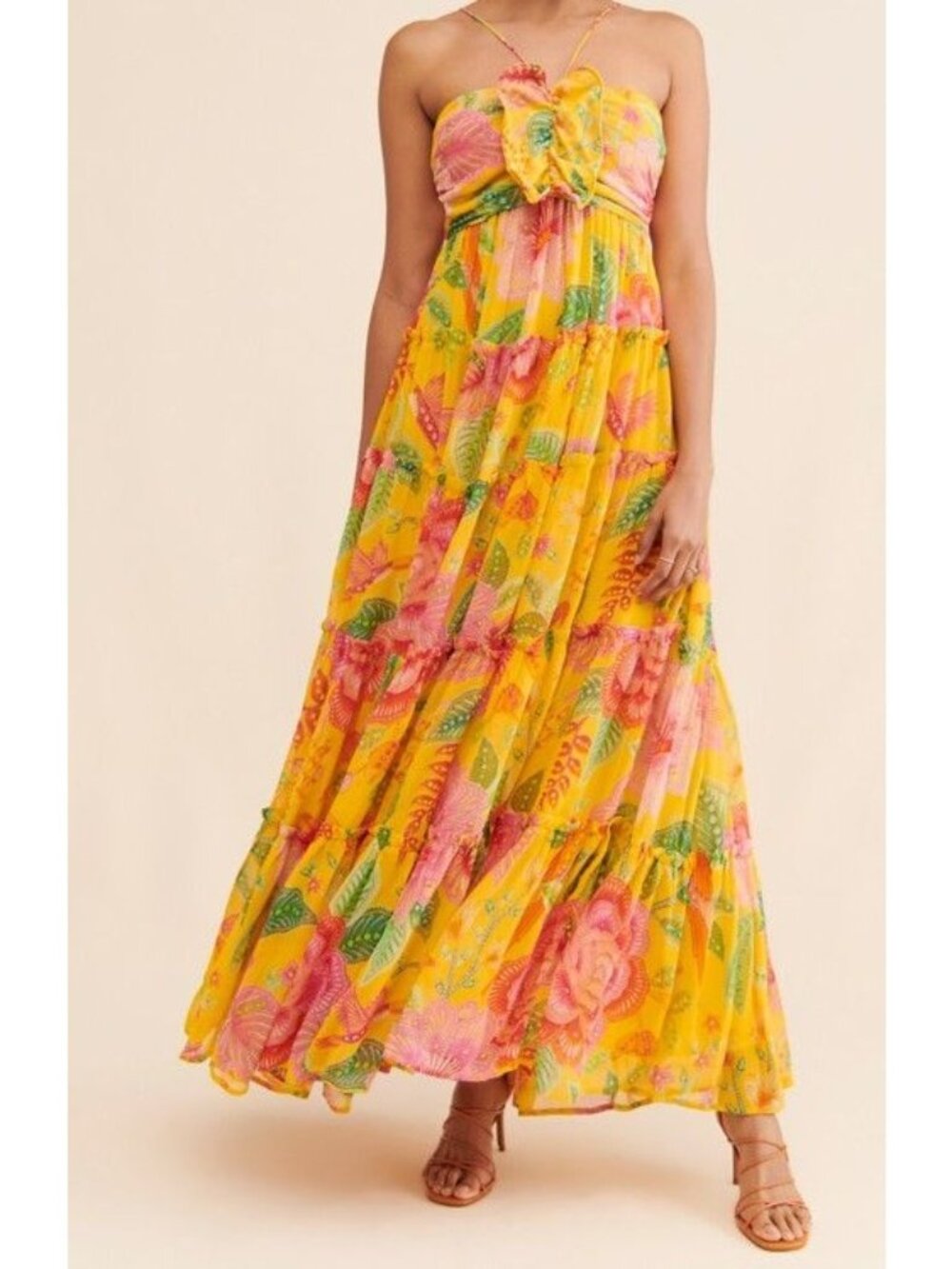 Farm Rio Macaw Bloom Maxi Dress Tropical Resort Boho Chic Vibrant Womens L